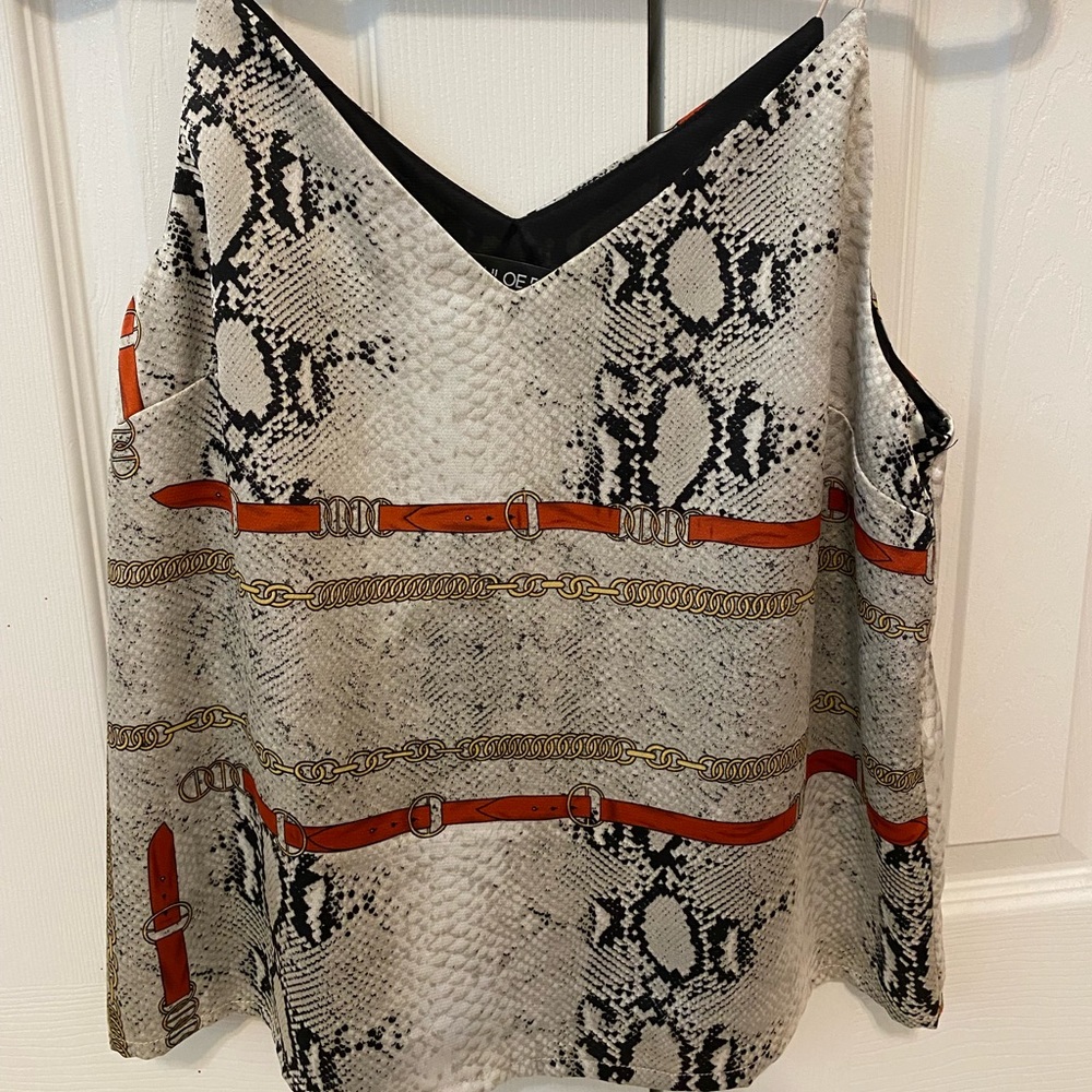 Chloe Dao silky tank with snake print and belt buckle print detail